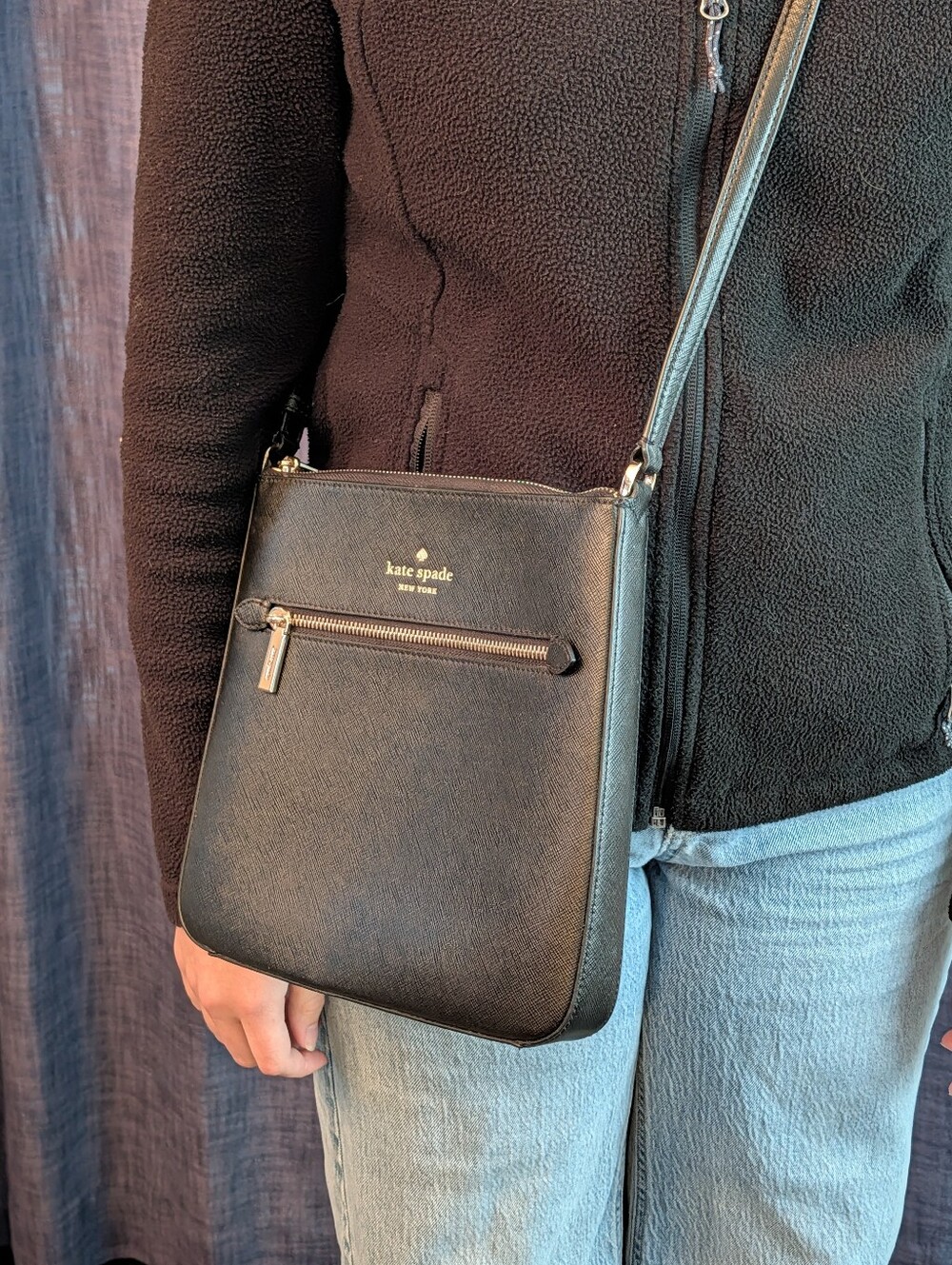 kate spade Black Leather Crossbody with Gold Hardware